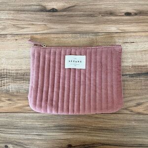 Sézane Pink Quilted Cosmetic Bag